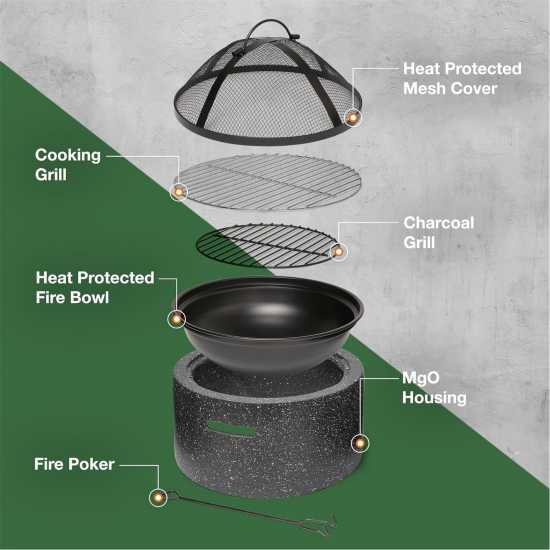 Vonhaus Fire Pit – 2 In 1 Firepit With Bbq Cooking Grey Градина