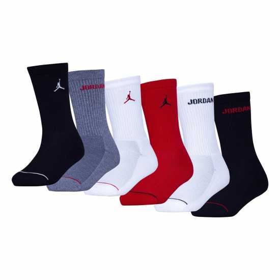 Air Jordan Legend Crew 6Pk Sock Juniors Red/Black/White Детски чорапи