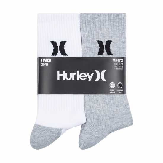 Hurley 6Pk Crew Sock Sn62 White/Multi Hurley 6Pk Crew Sock Sn62 White/Multi