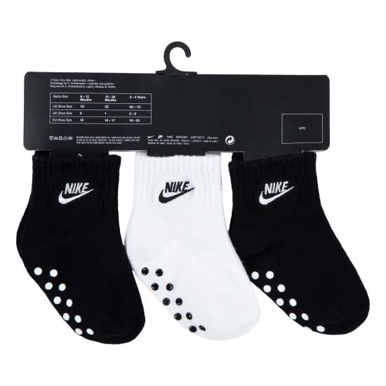 Nike Grippy Sock 3Pk Baby Черно/Бяло Детски чорапи