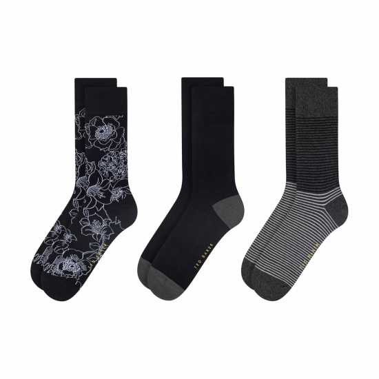 Ted Baker Men's Formal Crew Socks Blk Flr Mix 