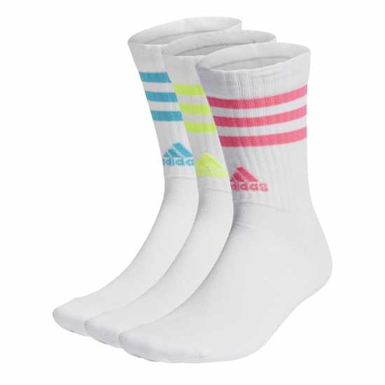 Adidas Cushioned 3 Stripe Crew Sock 3 Pack Mens Wht/Mlti Strp Мъжки чорапи