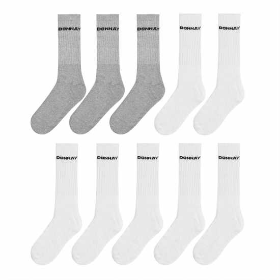 Donnay Crew 10 Pack Sports Socks Mens White Мъжки чорапи