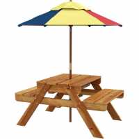 Outsunny Kids Picnic Table, Sand Pit & Parasol Set