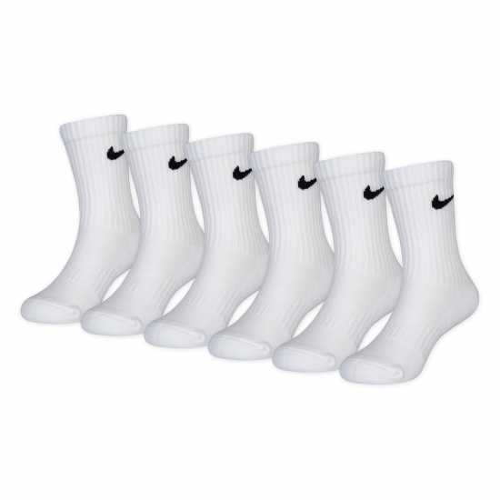 Детски чорапи Nike 6Pk Dri-Fit Crew Sock Childs Бяло Nike 6Pk Dri-Fit Crew Sock Childs Бяло Детски чорапи