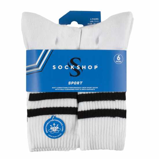 Sockshop 6 Pack Sport Socks Mens White 