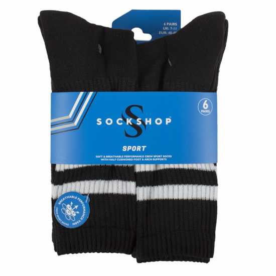 Sockshop 6 Pack Sport Socks Mens Black 