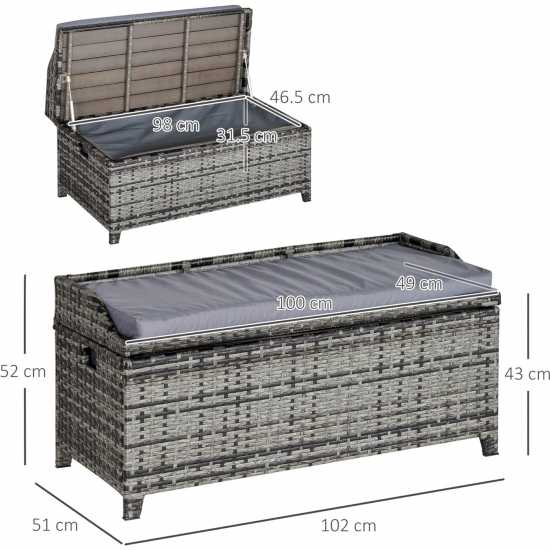 Outsunny Pe Rattan Outdoor Storage Benche Grey Лагерни маси и столове