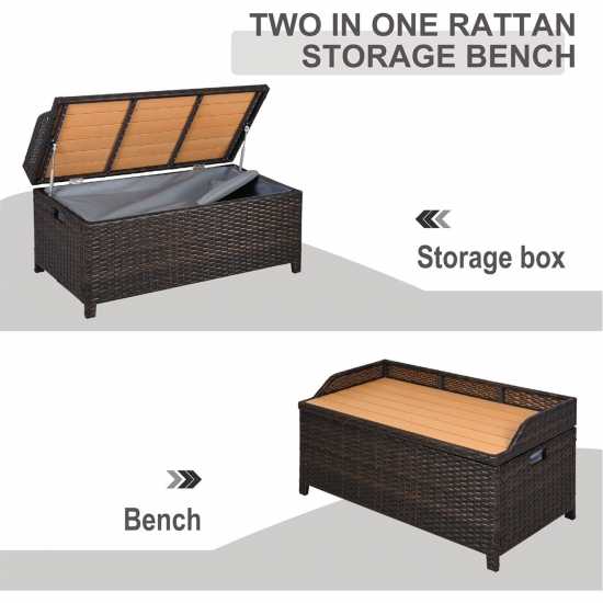 Outsunny Pe Rattan Outdoor Storage Benche Brown Лагерни маси и столове