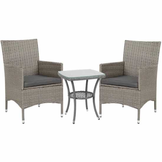 Outsunny Three-Piece Rattan Chair Set And Cushions Grey Лагерни маси и столове