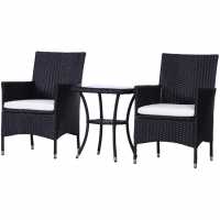 Outsunny Three-Piece Rattan Chair Set And Cushions Black Лагерни маси и столове