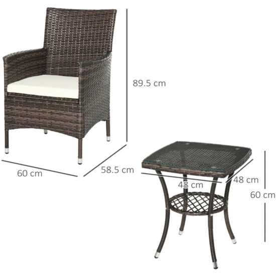 Outsunny Three-Piece Rattan Chair Set And Cushions Brown Лагерни маси и столове