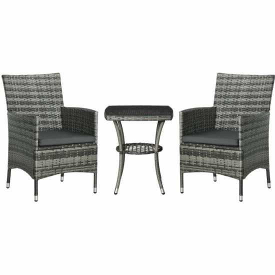Outsunny Three-Piece Rattan Chair Set And Cushions Multi Лагерни маси и столове
