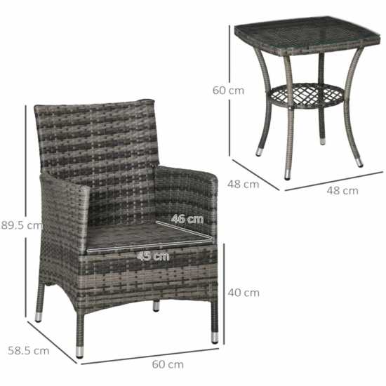 Outsunny Three-Piece Rattan Chair Set And Cushions Multi Лагерни маси и столове