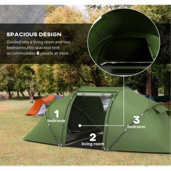 Outsunny 4-6 Man Camping Tent With Two Bedroom Green Палатки