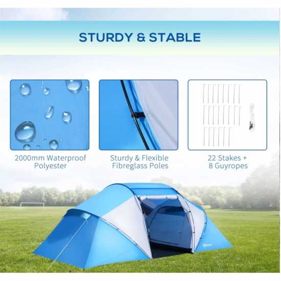 Outsunny 4-6 Man Camping Tent With Two Bedroom Blue Палатки