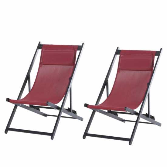 Outsunny Set Of 2 Aluminium Deckchairs Red Лагерни маси и столове
