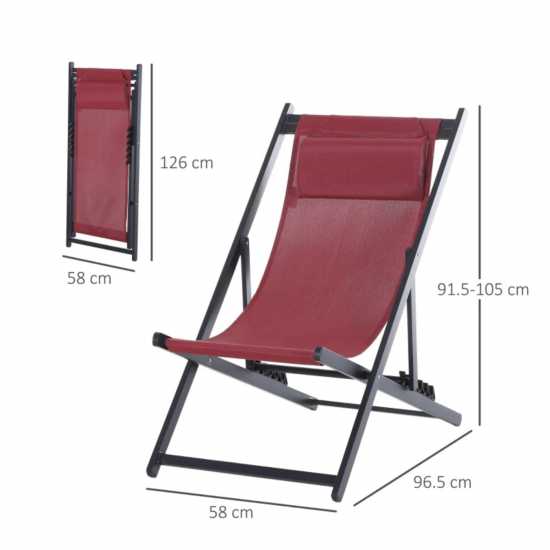 Outsunny Set Of 2 Aluminium Deckchairs Red Лагерни маси и столове