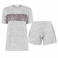 Linea Animal Printed Short And Tee Loungewear Co Ord Set Grey Дамско облекло плюс размер