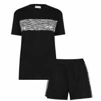Linea Animal Printed Short And Tee Loungewear Co Ord Set Black Дамско облекло плюс размер
