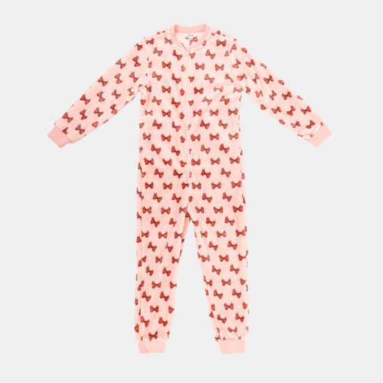 Star Fleece Onesie Junior Girls Pink  