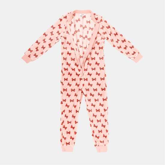 Star Fleece Onesie Junior Girls Pink  