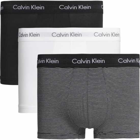 Calvin Klein Мъжки Боксерки 3 Pack Low Rise Boxer Shorts Mens Wht/Stripe/Blk - Мъжко бельо