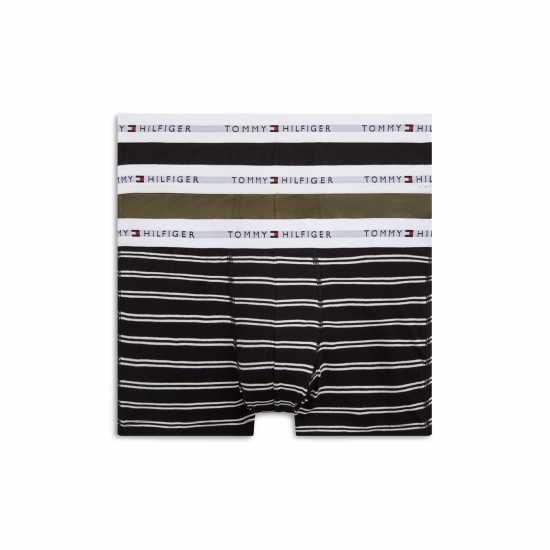 Tommy Hilfiger 3 Pack Logo Waistband Trunks Black / Green / Stripe 