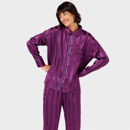 Satin Jacquard Stripe Long Pyjama Set