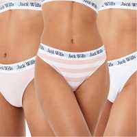 Jack Wills Deptford Multipack Thong 3 Pack Pink/White Дамско бельо