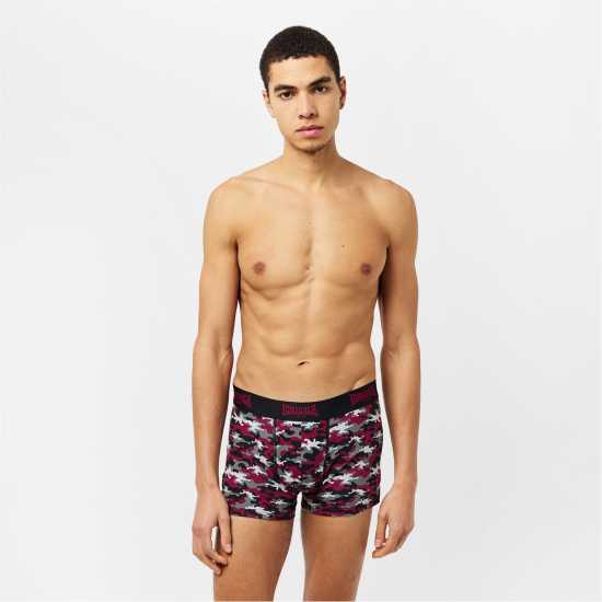 Lonsdale 2 Чифта Боксерки 2 Pack Trunks Mens Red/Grey Мъжко бельо