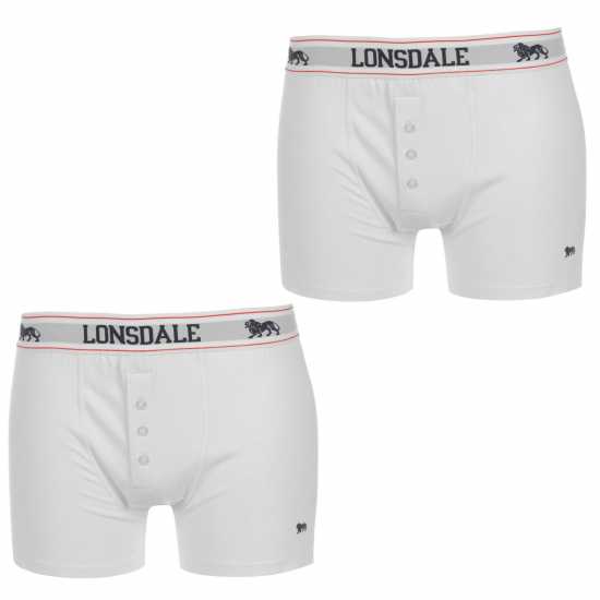 Lonsdale Мъжки Боксерки 2 Pack Boxers Mens White Мъжко облекло за едри хора