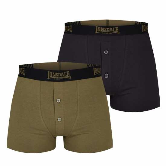 Мъжки Боксерки Lonsdale 2 Pack Boxer Shorts Mens Черно/Кахи 