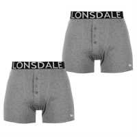 Lonsdale Мъжки Боксерки 2 Pack Boxers Mens Grey/Black Мъжко облекло за едри хора