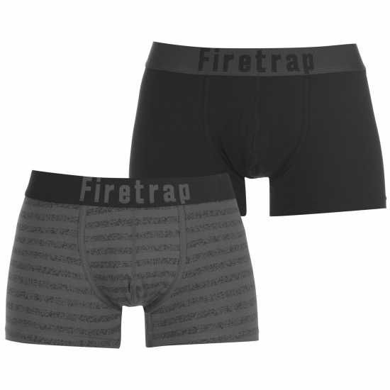 2 Чифта Боксерки Firetrap 2 Pack Trunks Mens Черно/Полоса 2 Чифта Боксерки Firetrap 2 Pack Trunks Mens Черно/Полоса