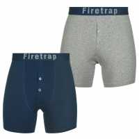 Firetrap 2 Pack Boxers Sea/Grey Marl Мъжко облекло за едри хора