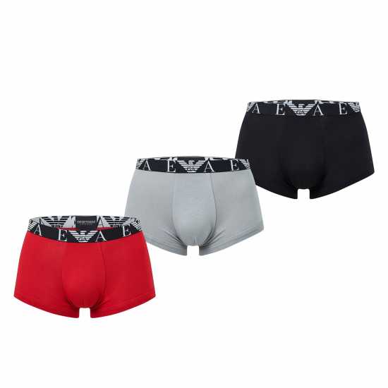 Emporio Armani 3-Pack Logo Trunks Rd/Gry/Blk41074 