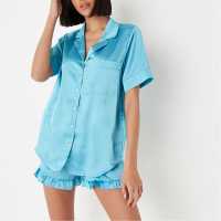 Missguided Satin Frill Detail Shirt And Shorts Pyjama Set  Дамски пижами