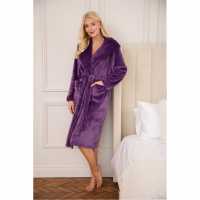 Camille Womens Supersoft Fleece Ribbed Collar Robe  