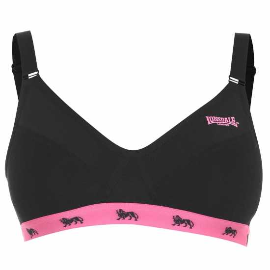 Lonsdale Дамски Спортен Сутиен Sports Bra Ladies Черно/Флуо Розово Спортни сутиени
