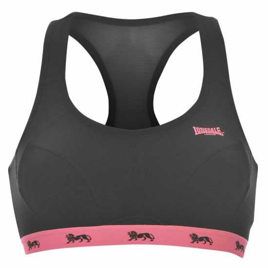 Lonsdale Crop Top Women Black/Fluo Pink Спортни сутиени