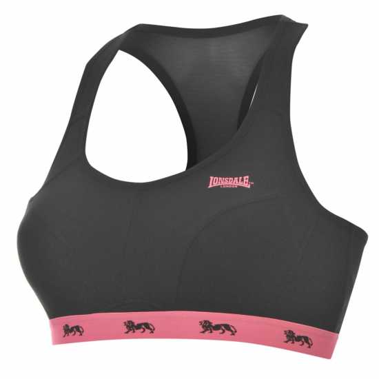 Lonsdale Crop Top Women Black/Fluo Pink Спортни сутиени