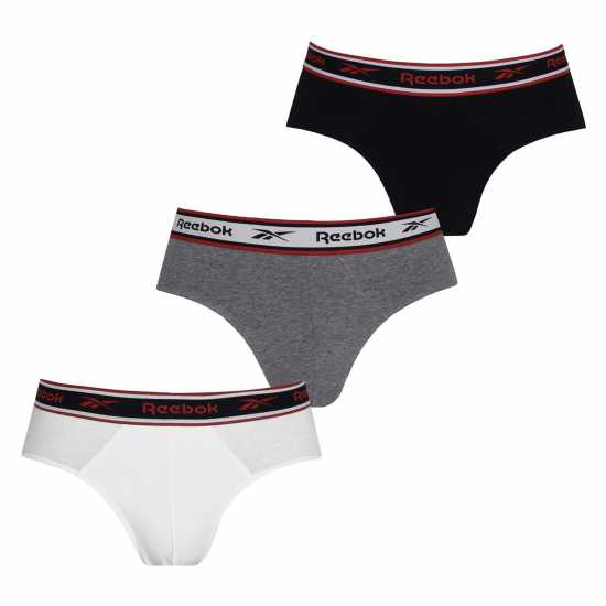 Reebok 3 Pack Cotton Elastane Briefs Mens Черно/Бяло/Сиво Мъжко бельо