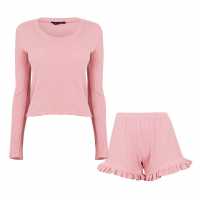 Miso Waffle Frilly Shorts And Top Pj Set Co-Ord Washed Pink Дамско облекло плюс размер
