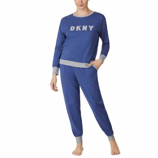 Dkny Logo Sweat And Jogger Set Grey blue Дамски пижами