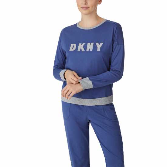 Dkny Logo Sweat And Jogger Set Grey blue Дамски пижами