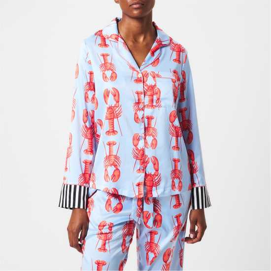 Chelsea Peers Print Long Sleeve Pyjamas Set Синьо рак Дамски пижами