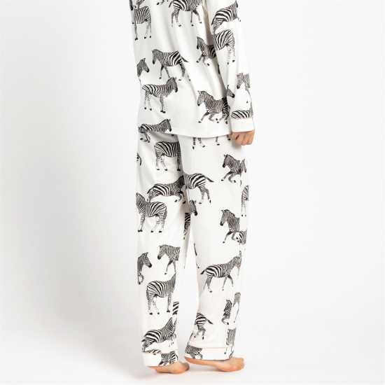 Chelsea Peers Button Up Pyjama Set White Zebra Дамски пижами