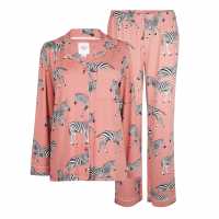 Chelsea Peers Button Up Pyjama Set Pink Zebra Дамски пижами