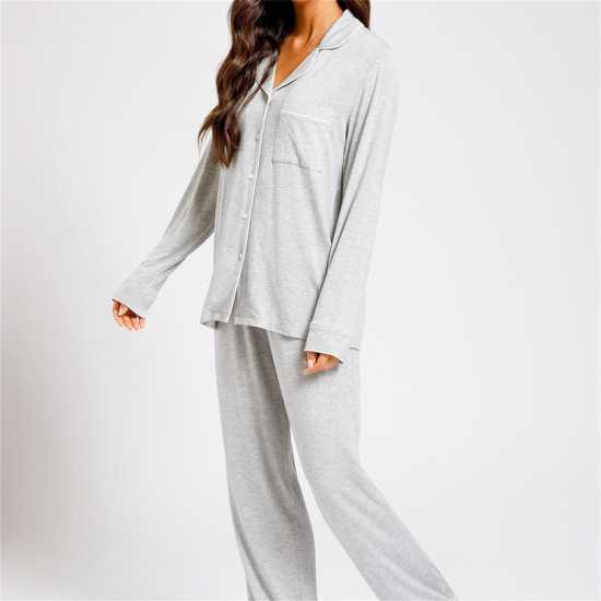 Дамски пижами Chelsea Peers Modal Button Up Pyjama Set Сиво Chelsea Peers Modal Button Up Pyjama Set Сиво Дамски пижами